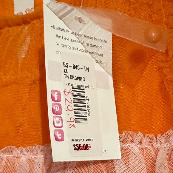 NWT Orange and White University of Tennessee Ruffled Tank Top - XL - Picture 5 of 5